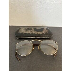 Antique Shuron Round Glasses With Leather Arms-Chipped Steampunk Glasses
